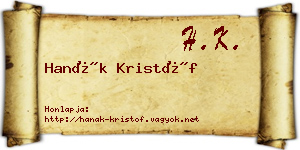 Hanák Kristóf névjegykártya